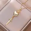 Colar Feminino Colorido Zircônia Joias Design de Nicho Pingente Cruz Completo em Diamante Colar Corrente de Clavícula em Aço Inoxidável