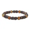 Pulseira de Contas de Madeira Retrô, Pulseira Elástica de Pedra Vulcânica de Pedra de Galha Preta Natural para Homens e Mulheres, Simples e Fashionável, Pulseira com Mantra de 10.000 Palavras
