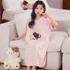 Bata de Noche para Niña de Algodón Puro, Manga Corta, Estilo Delgado de Verano, Pulóver con Cuello Redondo de Dibujos Animados, Fresca, Dulce, Linda, Se Puede Usar Afuera como Ropa de Casa