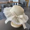 Verão Menina Chapéu de Palha Guarda-sol Proteção Solar Lace Bow Menina Bebê Praia Chapéu Menina Sol Pescador Chapéu