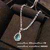 Pintura a óleo vintage Aqua Blue Water Drops Gem Ring banhado a ouro 18K Diamond Group Set Zircon Opening Ring Brilliant Necklace