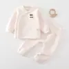 Conjunto de Dos Piezas para Bebé Recién Nacido Otoño e Invierno Ropa Interior, Top de Otoño de Cintura Alta Protector de Vientre y Pantalones, Ropa Cálida Acolchada de Tres Capas