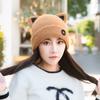 Gorro de Punto con Orejas de Gato para Mujer Invierno Terciopelo Cálido Lana Diseño Nicho Europeo Americano Personalizado Estudiante Gorro Pulóver Moderno