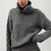 Suéter de Gola Alta com Meio Zíper Transfronteiriço para Mulheres, Estilo Europeu e Americano, Outono e Inverno 2025, Estilo Coreano, Tricô Estilo Preguiçoso, Suéter de Tricô Grosso