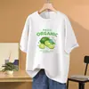 Nueva Camiseta de Algodón Puro de Manga Corta para Mujer Verano 2026, Versátil Estampado de Limón, Top Holgado de Media Manga Moderno y Elegante