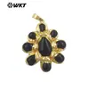 Wt-P2085 Gema con Textura Brillante en Forma de Flor Colgante Chapado en Oro de 18 Quilates Accesorios para Collar DIY Piedra Ojo de Tigre