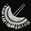 Adereços de Cabeça Étnicos, Grampos de Cabelo de Liga de Prata Dong e Miao, Grampos de Cabelo com Borlas, Grampos de Cabelo da Dinastia Han, Acessórios Miao para Performance de Palco