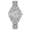 Relógio Mais Vendido Transfronteiriço Moda Relógio Feminino Cravejado de Diamantes Numerais Romanos Vidro Quartzo Estilo Pulseira