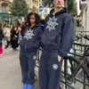 Aliexpress Moda Transfronteriza Estilo Hip-Hop Americano High Street Ropa de Pareja Deportiva Cierre Cardigan Sudadera con Capucha y Pantalones Deportivos Pintados a Mano