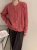 Nuevo Cardigan de Punto Vintage Otoñal con Hebilla Dorada Estilo Suave Cuello Redondo Diseño de Color Sólido Suéter Top