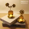 Decoraciones Suaves Candeleros de Madera de Hierro Adornos Decoración de Escritorio Hogar Escandinavo Artesanía Metálica Retro Luz Nocturna LED
