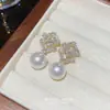 Pendientes de Perla Geométricos con Pasador de Plata 925 Lujo Accesible Moda de Gama Alta Pendientes de Circonita Lujo Accesible Pendientes de Nicho de Moda para Mujer