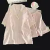 Conjunto fresco de dos piezas de algodón nube para mujer, con rayas verticales arrugadas, de manga corta, para el hogar, verano 2026