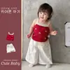 Conjunto de Moda Coreana de Verano para Niñas Conjunto de Dos Piezas con Top Rojo de Tirantes con Lazo y Pantalones de Pierna Ancha para Niños de 1 Año Ropa de Verano