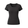 Camiseta de Manga Corta con Cuello en U para Mujer, La Chapelle, Verano Sencilla Versátil Estilo Americano, Corte Entallado, Top que Ceñe la Cintura