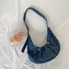 Bolso de Hombro de Mezclilla Procesado y Personalizado, Diseño de Nicho, Bolso Tipo Dumpling Plisado con Cordón Personalizado de Moda, Bolso de Axila de Gama Alta