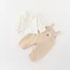 Conjunto Casual Duas Peças Estilo Coreano para Bebê e Criança Pequena Meninas Estampa Integral Roupa de Baixo Macacão Alcinha Coelho Bebê Conjunto Primavera Outono