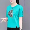 Estoque Sobressalente de Comércio Exterior Transfronteiriço Camiseta Feminina de Manga Curta para Mães de Meia-Idade, Top de Alta Qualidade com Estampa Irregular