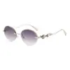 Gafas de Sol Ovaladas Sin Marco Vintage Transfronterizas Nuevas 2026, Gafas de Sol para Mujer Estilo Old Money Metálico de Gama Alta para Verano