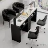 Conjunto Multifuncional de Mesa e Cadeira para Manicure, Oferta Especial, Mesa de Manicure Econômica Individual/Dupla com Aspirador, Estilo Mármore Creme