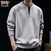 "Falso Dos Piezas" Estilo Old Money Cuello Henley Suéter para Hombre Otoño Invierno Nuevo Holgado Cálido Talla Grande Tejido Gris Oscuro