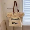 Bolsa de Lona com Franja de Letra Estilo Coreano Grande Capacidade Ombro Único Manual para o Trabalho Casual Versátil Fábrica OEM Personalizada Bolsa Feminina