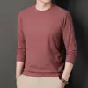 Camiseta de manga comprida para outono e inverno, moletom gola redonda masculino, fleece dupla face, plus size, corte solto, cor sólida, roupa quente