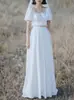 Vestido de novia ligero estilo francés, satén, sencillo, de dos piezas, nicho, alta gama, de manga corta, para fotografía de viajes al aire libre, compromiso y registro