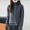 Colección nueva otoño/invierno transfronteriza: Cárdigan de punto de moda para mujer, de corte holgado, con bloques de color y cuello semi-alto, perfecto como capa exterior