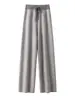 Pantalones de punto anchos de cintura alta versátiles para mujer, adecuados para ir al trabajo, elegantes y gruesos, pantalones largos de punto con patrón de espiga, pantalones rectos de lana