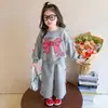 Conjunto de Duas Peças Outono Estilo Coreano para Meninas Moletom Fofo com Laço Calça Longa de Perna Larga Doce Cool Estilo Coreano Roupas Infantis para Bebês Meninas