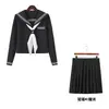 Conjunto de uniforme de marinero negro de alta calidad para mujer, con un diseño de estilo japonés inspirado en el anime, cuello azul marino, mangas largas y falda plisada