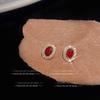 Aretes Ovalados de Zirconia Micro-Pavimentada Color Rubí de Huevo de Paloma para Mujer, Textura de Lujo Accesible, Ropa de Trabajo, Aretes Compactos y Versátiles