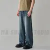 Calça Jeans Denim Preta Retrô Lavável Masculina e Feminina Calça Jogger Americana de Perna Larga Perna Reta Solta Caimento Versátil Casual Calça Longa