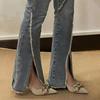 Sapatos de Salto Alto para Mulheres Nova Coleção Primavera e Outono 2025 com Saltos Finos, Design Nicho Francês, Sapatos de Bico Fino com Corrente Metálica, Boca Rasa para Mulheres