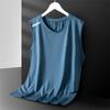 Colete de seda de gelo homens da moda fina respirável Quick-drying esportes lazer colete largo masculino pescoço redondo mangas T-shirt para o verão
