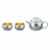 Juego de Té de Viaje Esmaltado Plateado Cultural y Creativo de la Ciudad Prohibida - Una Tetera, Dos Tazas, Juego de Té Kung Fu Portátil de Servicio Rápido para Exteriores