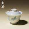 Tigela Coberta de Duas Peças Borboleta Pintada à Mão Azul e Branca Jingdezhen Cor Sob Esmalte Tigela de Chá Conjunto de Chá Cerâmico Tigela de Chá Individual