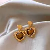 Pendientes de Piedra Ojo de Tigre con Forma de Corazón y Patrón de Ola para Mujer, Pendientes de Moda Lujo Ligero Otoño e Invierno, Pendientes de Nicho