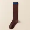 Calcetines de Pantorrilla Retro con Volantes de Color Contrastante Empalmados para Mujer Otoño e Invierno Ropa Exterior Rayas Verticales Apariencia Adelgazante Estilo Coreano Estilo Preppy Calcetines Hasta la Rodilla