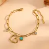 Pulsera de Acero de Titanio Transfronteriza con Galvanoplastia al Vacío de Estrella y Luna Corazón de Amor Incrustado con Diamantes Chapada en Oro de 18K Elegante Pulsera de Corazón de Melocotón para Mujer