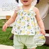 Falda con tirantes para niña, Nuevo vestido de verano para niños, Chaleco floral de algodón puro para niña, Conjunto sin mangas para bebé