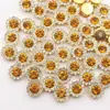 En Stock 8/10/12mm Doble Capa Girasol Pedrería Flor Redonda Placa Flor de Pedrería Hebilla de Pedrería Lazo Hecho a Mano Materiales para Accesorios de Cabello DIY