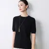 Suéter de punto fino para mujer, cuello redondo, manga corta, color liso, versátil, playera base