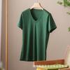 Camiseta feminina de algodão mercerizado de manga curta para o verão 80 amônia líquida algodão puro básico branco gola V manga curta atacado transfronteiriço