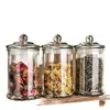 Bote de té redondo transparente de vidrio, recipiente hermético de almacenamiento, engrosado para mayor durabilidad, portátil, a prueba de humedad, adecuado para almacenar frutas secas, granos, hierbas medicinales y té de flores