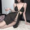 Lingerie Sexy com Decote Profundo em V e Design Vazado, Abertura na Virilha, Camisola Transparente, Roupa de Dormir Quente e Sedutora, Estilo Abstinence Qqny para Mulheres