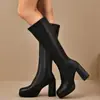 Botas de Suela Gruesa con Tacón Grueso y Punta Cuadrada Elásticas Adelgazantes para Mujer 2026 Primavera Otoño Nuevas Botas de Moda Talla Grande Botas Altas de Tacón Grueso Hasta la Rodilla
