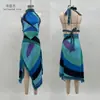 Conjunto de Dos Piezas para Mujer Estilo Europeo y Americano Transfronterizo 2026 Amazon: Top Halter con Estampado de Satén sin Espalda y Falda