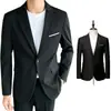 Blazer Casual Masculino Simples de Um Botão com Bolso de Contraste Branco Preto Top de Terno Em Estoque
